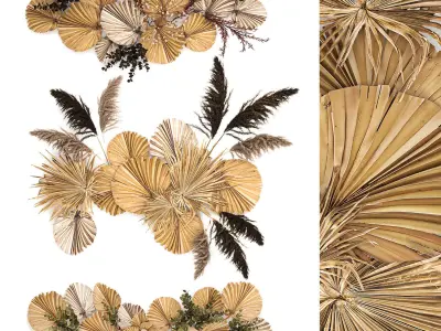 Wall panel made of dry palm leaves 222 3D model