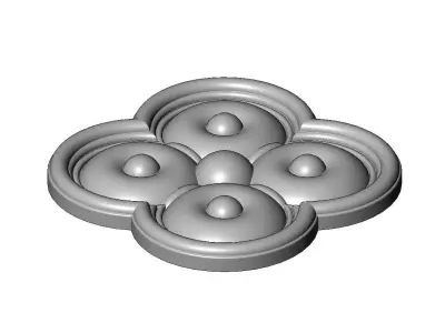 Carved beaded gothic clover rosette applique relief 3D print model