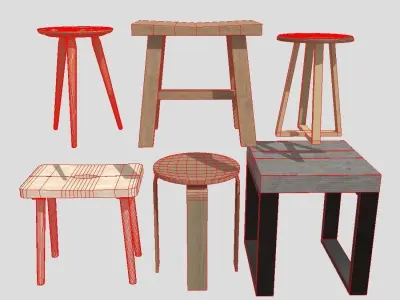 Stool Pack Low-poly 3D model