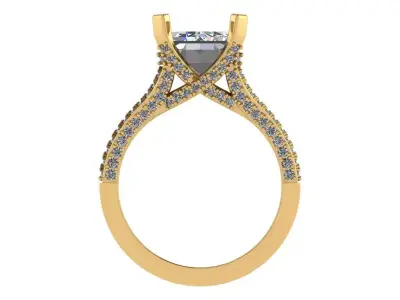 emerald cut solitaire criss cross side with diamonds all around  3D print model
