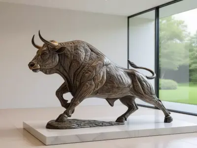 Luxury Bronze Bull Sculpture 3D Model Dynamic Pose Textured Skin Low-poly 3D model