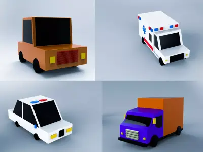 Low Poly Emergency  Utility Vehicles Pack 3D Model Collection Low-poly 3D model