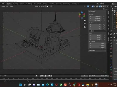 futurama low poly tower and future  car render in blender Low-poly 3D model