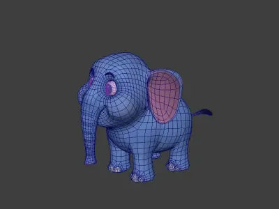 3D Elephant Cute Cartoon 3D Model with Animations Low-poly 3D model