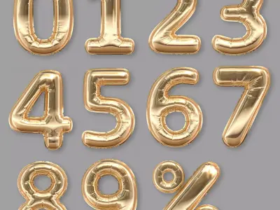 Balloons Numbers Golden 3D model