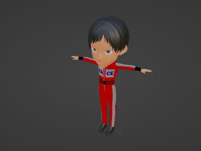 Racing Driver Cartoon Character Low-poly 3D model