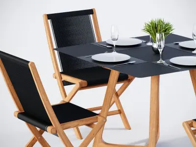 3D Dining table with 4 Rope chairs model 3D model