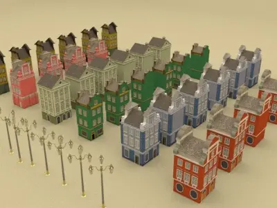 Buildings and Street light Poles 3D model
