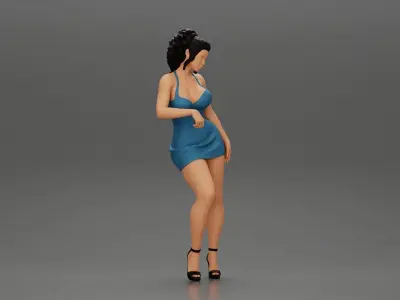 Sexy girl in mini dress Leaning Against Car on the beach 3D print model