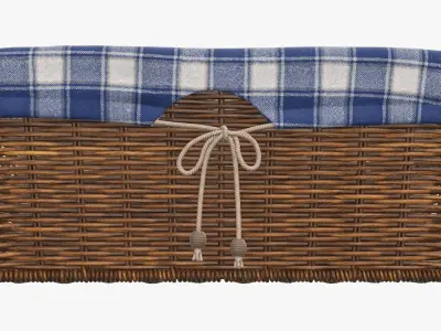 Wicker basket rectangular with fabric dark brown 3D model
