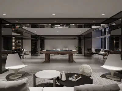 Luxury Party Room with Billiard Table  Modern 3D Interior Design 3D model