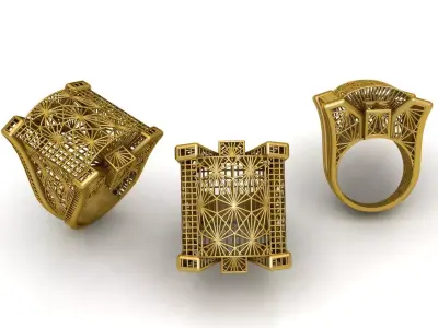 Arabic Womens Gold Ring  Traditional Geometric Jewelry  Model 3D print model