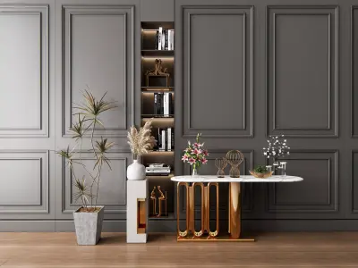 Sideboard with wall panel and flooring 4 3D model