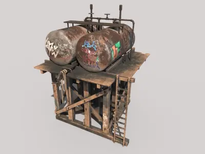 Wooden Oil Tanks Platform 3D model