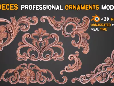 30 Pieces Professional Ornaments Modeling in Blender   Tutorials Low-poly 3D model