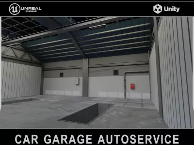 Car Garage Autoservice Building Low-poly 3D model