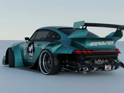 Porsche 911 Turbo 993 RWB Suspensions rigged 3D model