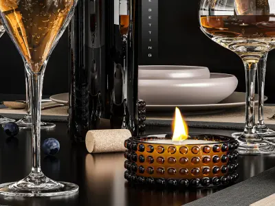 Tableware table setting with wine glasses and silverware 3D model