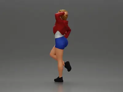 Sexy girl with short hair in mini jacket shorts leaning on a car 3D print model