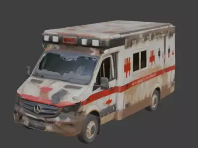 Rusted Wrecked Ambulance Post Apocalyptic 3D Model Low-poly 3D model