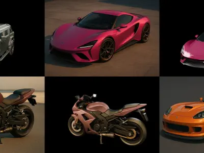Sport Car bundle 7 pack 100 glb 3D model