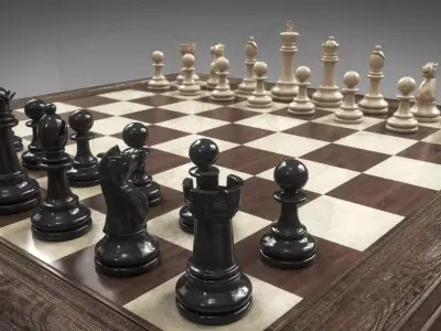 Chessboard with pieces 3D model