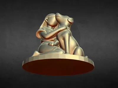 girl hugging dog 3D print model