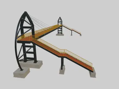 Steel Pedestrian Bridge - Flat Stair-Sailing Column Type-12 3D model