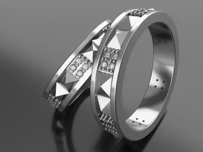 wedding band pyramid with diamonds sz 16 5 3D print model