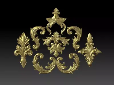 Luxury Baroque Ornament Set - Detailed Decorative 3D Design 3D model