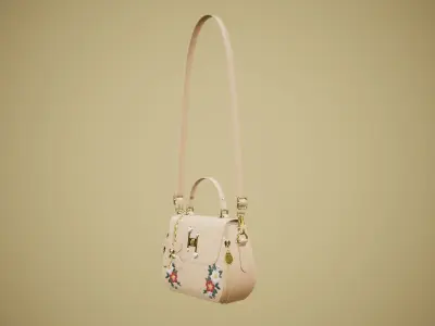 Flower Kaki handbag with flower embroidery 3D model