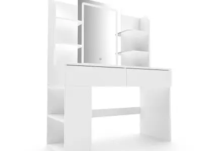 Dressing Table Set with LED High Gloss White Engineered Wood 1 3D model