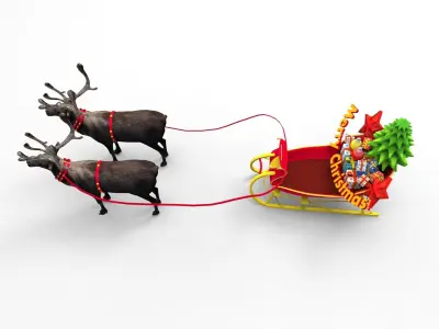 Reindeer Sleigh Model Low-poly 3D model