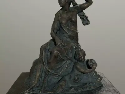 statue 4 bronze sculpture of woman on rock Low-poly 3D model