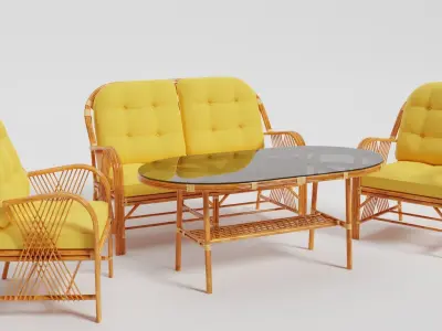 Bamboo Seating Group 4 Sets Low-poly 3D model