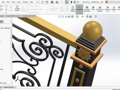 Art iron balcony AA1- 3D model with 2D drawings ready 3D model