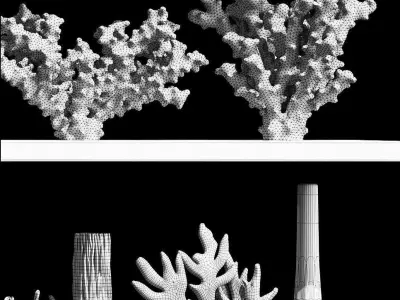 A decorative set of corals and vases consisting of 14 items 3D model