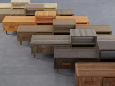 Wooden tv stand Low-poly 3D model