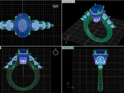 Engagement Ring With Oval and Rounded Diamonds  3D model