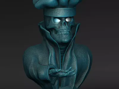Skull with chefs hat  with open eyes 3D print model