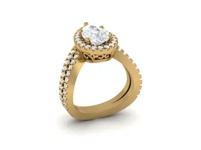 Pear Halo Curved Engagement Ring 3D print model