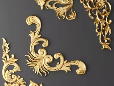 luxury 4 set of gold ornate ornaments 3D model