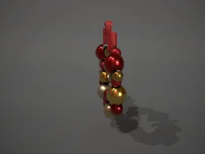 Red and Gold Christmas Bauble Wreath Low-poly 3D model