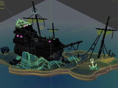 Game Cartoon Undersea City - Shipwreck 02 3D model