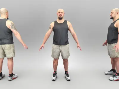Athletic bald man in A-pose 381 Low-poly 3D model