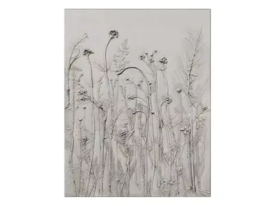 Rectangular Plaster Relief Panel Floral Wall Decor 3D model