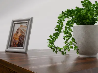 Wooden table with a plant 3D model