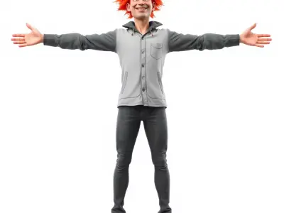 Character Model Pack Animated Figure with Red Hair Low-poly 3D model