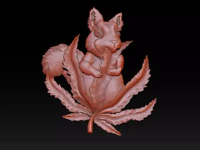 Squirrel Leaf  Bas  Relief  STL OBJ  ZTL  CNC Carving 3D print model