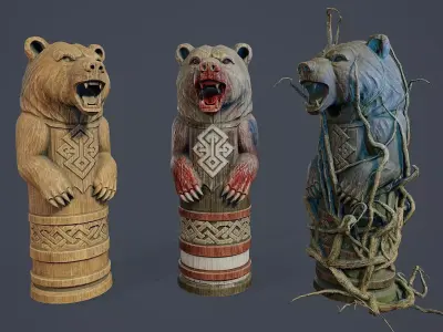Totem Pole Bear PBR Low-poly 3D model